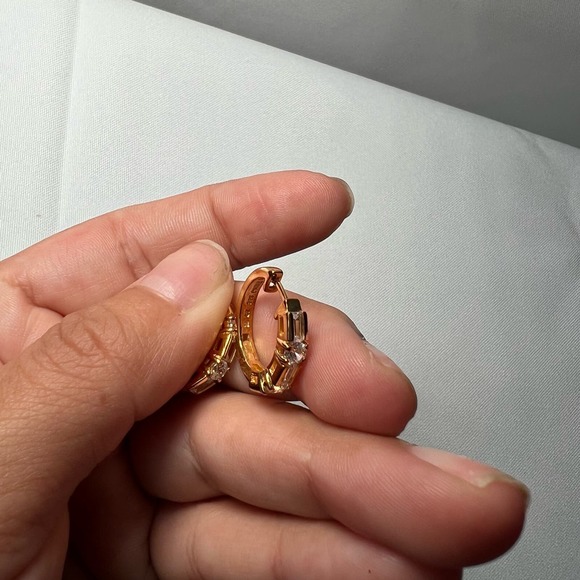 Vintage Sterling Silver Rhinestone Huggie Earrings - Picture 5 of 8